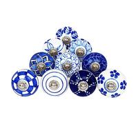 Ajuny Set da 10 Pomelli in Ceramica Blu e Bianco - Dipinti a Mano, Finitura Lucida - Maniglie Decorative per Mobili, Ante di Armadi Cassetti di Cucina e Bagno - Viti Incluse