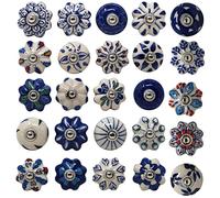 Ajuny Set da 10 Pomelli in Ceramica Blu e Bianco - Dipinti a Mano - Maniglie Decorative per Mobili, Ante e Cassetti - per Cucina, Bagno, Comò e Cassettiera - Stile Vintage, Viti Incluse