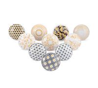 Ajuny Set da 10 Pomelli in Ceramica Giallo/Nero Stampati - Maniglie Decorative per Mobili, Ante e Cassetti - per Cucina, Bagno e Camera - Fatti a Mano, Viti Incluse
