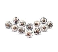 Ajuny Set da 12 Pomelli in Ceramica Bianco Crema - Fatti a Mano, Finitura Lucida - Pomelli Decorativi per Ante e Cassetti di Cucina, Armadi, Comò e Mobili da Bagno - Stile Classico/Vintage