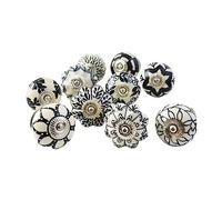 Ajuny Set da 20 Pomelli in Ceramica Bianco e Nero - Dipinti a Mano, Zucca e Rotondi - Maniglie Decorative per Mobili di Cucina e Bagno, Ante e Cassetti - Stile Vintage, Viti Incluse