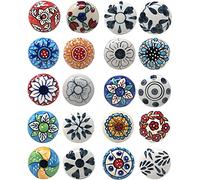 Ajuny Set da 20 Pomelli in Ceramica Multicolore Dipinti a Mano - Pomelli/Maniglie per Mobili, Ante e Cassetti - Per Cucina e Bagno - Stile Vintage/Boho, Lucida, Facile Installazione