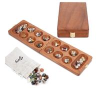 Ajuny Set da Gioco da Tavolo Mancala in Legno - Tavola Pieghevole - con Pietre Multicolore, Ideale per Serate in Famiglia, Classico Portatile e Divertente per Adulti e Bambini