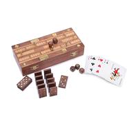 Ajuny Set da Gioco in Legno per Cribbage, Domino e Dadi - 28 Tessere da Domino, 5 Dadi in Legno e 6 Clip in Metallo e Carte da Gioco con Scatola di Conservazione per Unici Regali da Viaggio per