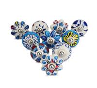Ajuny Set di 10 Pomelli in Ceramica Blu e Bianchi per Mobili e Armadietti Maniglie per Cucina Bagno Cassettiere Decorativi Colorati in Ceramica Fatti a Mano
