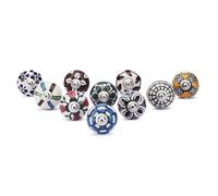 Ajuny Set di 10 Pomelli in Ceramica Dipinti a Mano - Floreali Stampati Multicolori per Armadi Cassetti Credenze e Mobili | Pomelli Decorativi in Ceramica per Decorazioni da Cucina