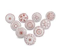 Ajuny Set di 10 Pomelli in Ceramica Stampati in Rosso e Bianco per Ante di Armadi Cassetti e Mobili per Mobili da Cucina Cassettiere per Bagno Pomelli Decorativi in C eramica Fatti a Mano