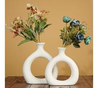 Ajuny Set di 2 Vasi Ceramica Bianca a Forma di Ciambella Design Moderno Boho Vasi Decorativi per Soggiorno Matrimonio Cucina Mensola Scrivania Caminetto Erba Pampa e Fiori Secchi