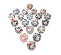 Ajuny Set di 20 bottoni in ceramica multicolore a pois dipinti a mano per mobili da cucina, armadi, cassettiere, cassettiere, cassetti, maniglie in ceramica fatte a mano, bottoni decorativi