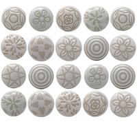 Ajuny Set di 20 Pomelli in Ceramica Bianco Fatti a Mano - Cassettiera per Mobili, Cassetti e Armadi - Ideali per Cucina e Bagno, Stile Vintage, Finitura Lucida Decorativi Manopola