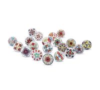 Ajuny Set di 20 Pomelli in Ceramica - Maniglie per Mobili e Cassetti con Stampa Floreale Multicolore per Cucina Bagno Credenza - Ferramenta Decorativa Colorata e Lucida per Mobili
