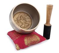 Ajuny Set di Campana Tibetana in Ottone con Bastone e Cuscino per Yoga Guarigione dei Chakra Sollievo Dallo Stress Sonora Meditazione Artigianale Regali per Donne e Uomini (Beige Dorato)