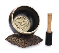 Ajuny Set di Campane Tibetane - Campana Sonora in Ottone per Meditazione Realizzata a mano con Bastone e Cuscino per Yoga, Guarigione dei Chakra e Sollievo Dallo Stress, Regali Spirituali - Oro Nero