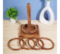Ajuny Set di Giochi di Lancio Degli Anelli in Legno per Bambini - Gioco da Interno e da Esterno per Famiglie e Adulti con 1 Palo, 1 Base e 6 Anelli Giochi per Feste in Casa Regalo