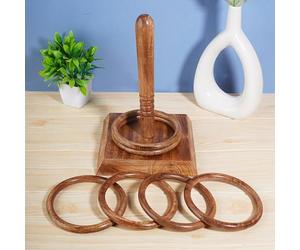 Ajuny Set di Giochi di Lancio Degli Anelli in Legno per Bambini - Gioco da Interno e da Esterno per Famiglie e Adulti con 1 Palo, 1 Base e 6 Anelli Giochi per Feste in Casa Regalo