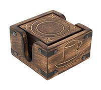 Ajuny Set di Sottobicchieri e Supporti per Bevande in Legno Intagliato a mano in Stile Legno Bruciato per Tazze da tè Caffè e Bicchieri da Acqua, Set di 6 Protezioni da Tavolo