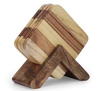 Ajuny Sottobicchieri in Legno con Supporto Set di 4 Pezzi Fatti a Mano Quadrati da 4x4 Pollici Antiscivolo per Tavolini da Caffè Decorazioni per casa e Ufficio Protezioni per Superfici