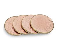 Ajuny Sottobicchieri In Rame Ottone Legno Set Di 4 Pezzi Fatti A Mano Da 4 Pollici Decorativi Naturali Metallo Rotondo per Bevande Tè Tavolini Caffè Cucina La Casa E L'ufficio Decor