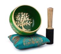 Ajuny Tibetan Singing Bowl Set - Handmade Meditation Brass Sound Bowl with Stick and Pillow for Yoga, Chakra Healing and Stress Relief Gifts - Green