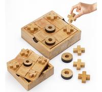 Ajuny Tic Tac Toe Giochi da Tavolo per Bambini e Adulti con Scatola Immagazzinaggio Caffè in Stile in Legno Decorazione per Scrivania Salotto Gioco da Viaggio per Serata in Famiglia Regali 5.5 Pollici