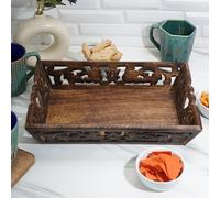 Ajuny Vassoio da portata in legno fatto a mano, 38 x 25 cm, design elegante, in stile Nakashi, piatto decorativo in legno di mango per cibo, snack, caffè, tè, versatile decorazione per cucina e casa