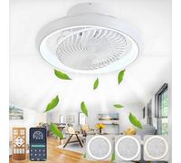 AJZXQM Ventilatore da Soffitto con Luce e Telecomando, Silenzioso Lampadario Ventilatore da Soffitto, 75W Dimmerabile Plafoniera con Ventilatore, Rotazione a 360°, Reversibile, 6 Velocità, Bianco