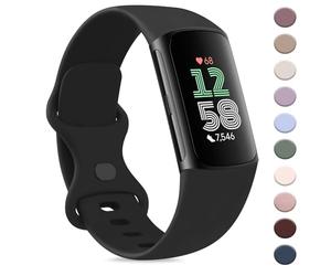 AK Cinturino sportivo compatibile con Fitbit Charge 6/Fitbit Charge 5, unisex, classico, morbido, cinturino di ricambio per Fitbit Charge 6/5 Advanced Fitness e Health Tracker (nero, L)
