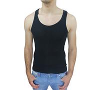 AK collezioni Canotta T-Shirt Uomo a Costine Sportiva Elasticizzata Canottiera Bianco Blu Grigio Nero Giallo Verde Slim Fit Super Aderente (XL, Nero)