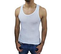 AK collezioni Canotta T-Shirt Uomo a Costine Sportiva Elasticizzata Canottiera Bianco Blu Grigio Nero Giallo Verde Slim Fit Super Aderente (M, Bianco)