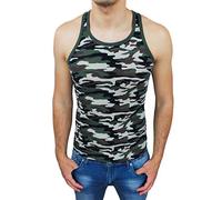 AK collezioni Canotta T-Shirt Uomo a Costine Verde Militare Slim Fit Mimetica Aderente (XL)
