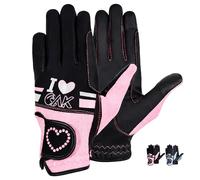 AK Love Guanti da Equitazione a Cavallo per Signore, Uomini e Bambini Guanti da Equitazione per Tutte le Stagioni (Nero/Rosa, 5XS)