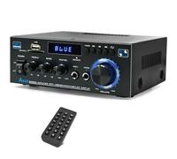 AK45 Amplificatore audio stereo per la casa, mini ricevitore Bluetooth 5.0, 300 W x 2, amplificatore stereo Blutooth HiFi 2.0 canali RMS, 40 W x 2, sistema stereo domestico con telecomando Amp W/MC