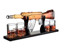 AK47 Big Pistol Whisky Decanter Set - 1000 ML Home White Wine Decanter con 4 tazze Bullet - Ideale per vodka, rum, tequila - Set di bicchieri da brandy in confezione sicura - Base in legno