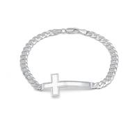 Aka Gioielli - Bracciale Croce Uomo in Argento 925, Braccialetto con Croce e Catena Maglia Cubana 6 mm in Argento - Lunghezza 22 cm, Idea Regalo Elegante con Scatola