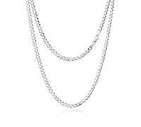 Aka Gioielli® - Collana Donna Uomo in Argento Sterling 925 Rodiato - Catena 4.3 mm Maglia Grumetta Piatta Diamantata - lunga 65 cm