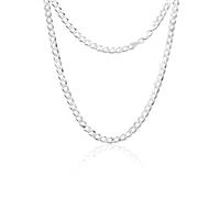 Aka Gioielli® - Collana Donna Uomo in Argento Sterling 925 Rodiato - Catena 5.6 mm Maglia Grumetta Piatta Diamantata - lunga 75 cm