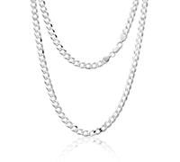 Aka Gioielli® - Collana Donna Uomo in Argento Sterling 925 Rodiato - Catena 6.3 mm Maglia Grumetta Piatta Diamantata - lunga 60 cm