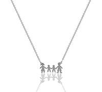 Aka Gioielli® - Collana Famiglia 4 Persone in Argento 925 Rodiato, Ciondolo con Madre Padre e 2 Figli Maschi