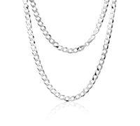 Aka Gioielli® - Collana Uomo Donna in Argento Sterling 925 Rodiato - Catena 7.2 mm Maglia Grumetta Piatta Diamantata - lunga 75 cm