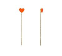 Aka Gioielli® - Orecchini Pendenti a Catenella con Cuore Arancione in Argento 925 Placcato Oro 18K, Orecchini Infilatori Saliscendi Donna e Ragazza