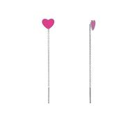 Aka Gioielli® - Orecchini Pendenti a Catenella con Cuore Rosa in Argento 925 Rodiato, Orecchini Infilatori Saliscendi Donna e Ragazza