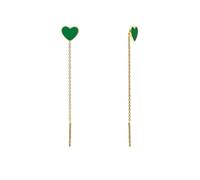 Aka Gioielli® - Orecchini Pendenti a Catenella con Cuore Verde in Argento 925 Placcato Oro 18K, Orecchini Infilatori Saliscendi Donna e Ragazza