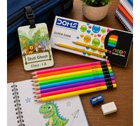 Akaar Kit personalizzato per la scuola per bambini, etichetta personalizzata con nome + 10 matite neon personalizzate + temperamatite + gomma, set per principianti scolastici, regalo di ritorno per