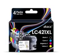 akaca LC421XL Cartucce d'inchiostro Compatibili con Brother LC-421VAL LC-421XL (1 Nero, 1 Ciano, 1 Magenta, 1 Giallo), per MFC-J1010DW DCP-J1050DW DCP-J1140DW DCP-J1800DW
