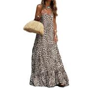 AKAILY Vestito Donna Elegante Abito Estivo da Stampa Leopardo Senza Baratto-Stampa Leopardo-XL