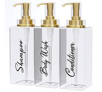 Akalin Dispenser per shampoo e balsamo, 473 ml, set di 3 flaconi ricaricabili per shampoo e balsamo con pompa, 3 dispenser per bagnoschiuma trasparente per doccia, dispenser di sapone dorato per bagno