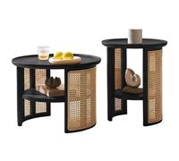 AKALNNB Set di 2 tavolini da caffè, design aperto, con lato rotondo in rattan naturale, design rialzato dei bordi, design laterale a forma di arco, non necessita di montaggio