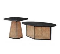 AKALNNB Set di tavolini da caffè a incastro, design ottagonale con base in rattan, grande spazio per scrivania, per soggiorno, fattoria, piccoli spazi, non necessita di montaggio