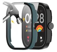 Akancy [2 Stück] Custodia rigida compatibile con redmi watch 4 con pellicola protettiva, 9H Durezza Hart PC Case sottile in vetro temperato per Smart, nero Verde