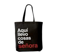 AKARURE Borsa tote bag in cotone con scritta "Aquí lleva cosas de señora", regalo originale da donna, 38 x 42 cm, Nero